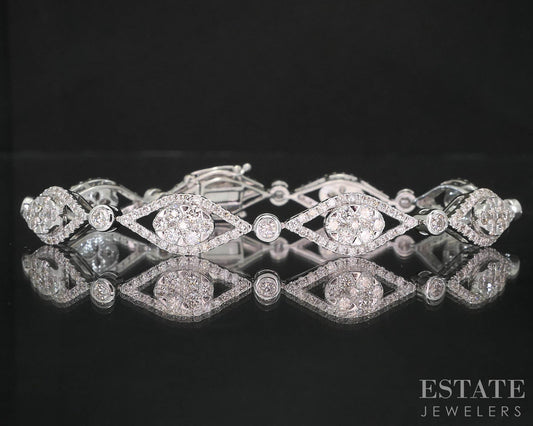 14k White Gold Natural 4ctw Diamond Cluster Tennis Bracelet 14g 7"L i19954