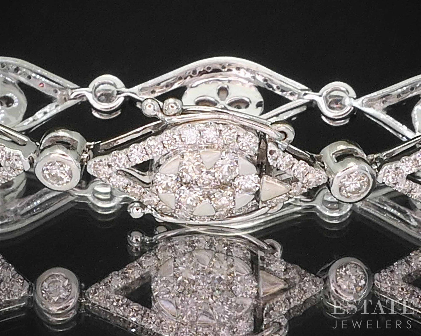 14k White Gold Natural 4ctw Diamond Cluster Tennis Bracelet 14g 7"L i19954