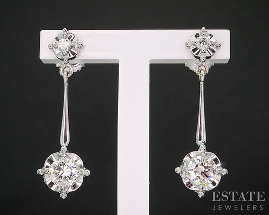 Vintage 18k White Gold Natural .75ctw Diamond Dangle Earrings 3.2g i19956