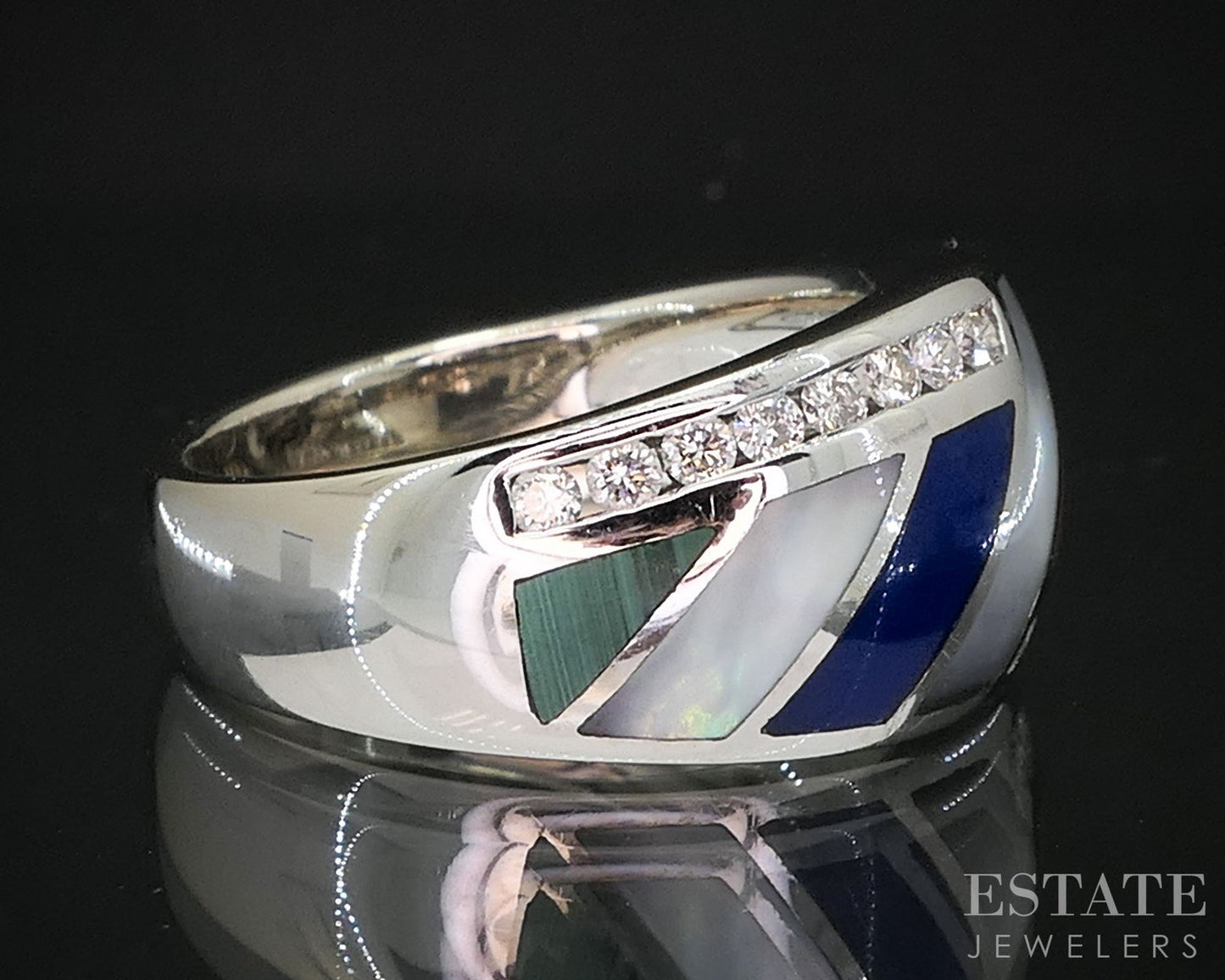 14k White Gold Asch Grossbardt Natural Multi Gem & Diamond Band Ring 8g i20021