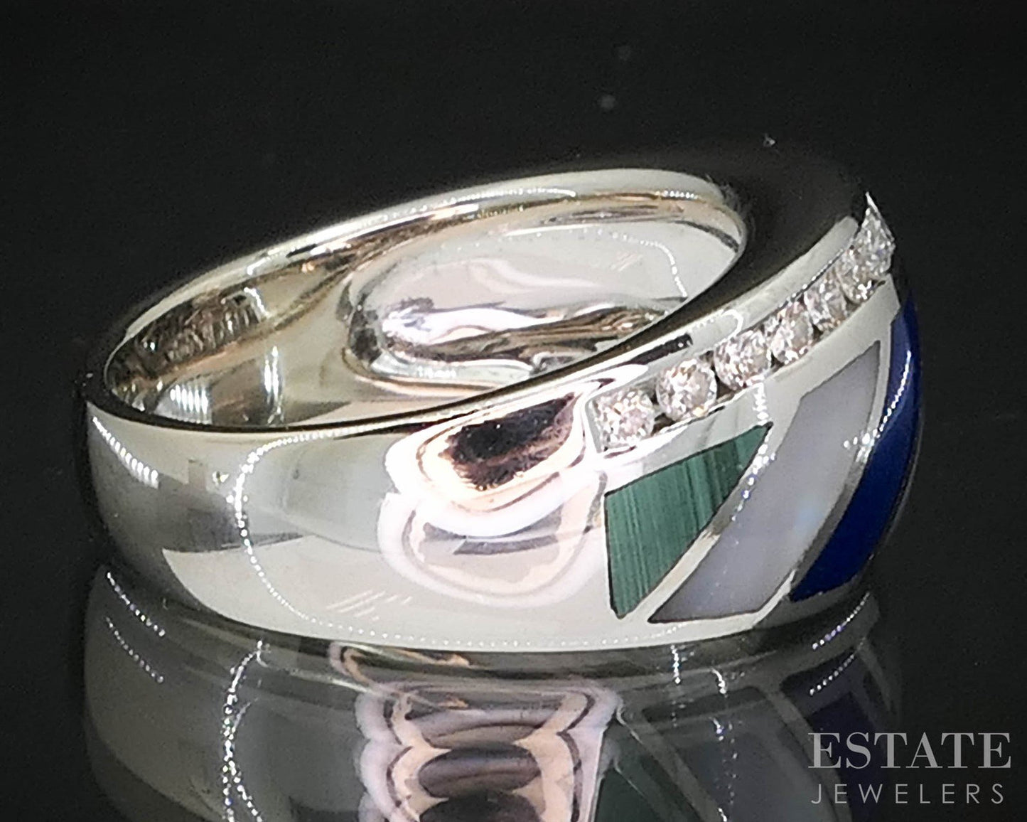 14k White Gold Asch Grossbardt Natural Multi Gem & Diamond Band Ring 8g i20021