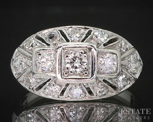 Vintage Palladium Natural .44ctw Diamond Filigree Ladies Ring 3.4g i20020