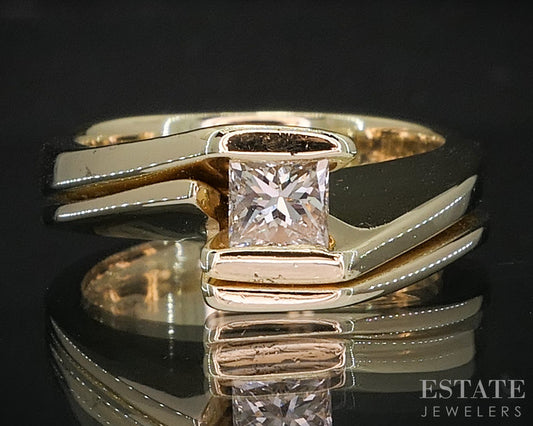 14k Yellow Gold Princess Natural .24ct Diamond Solitaire Bypass Ring 8.6g i20028