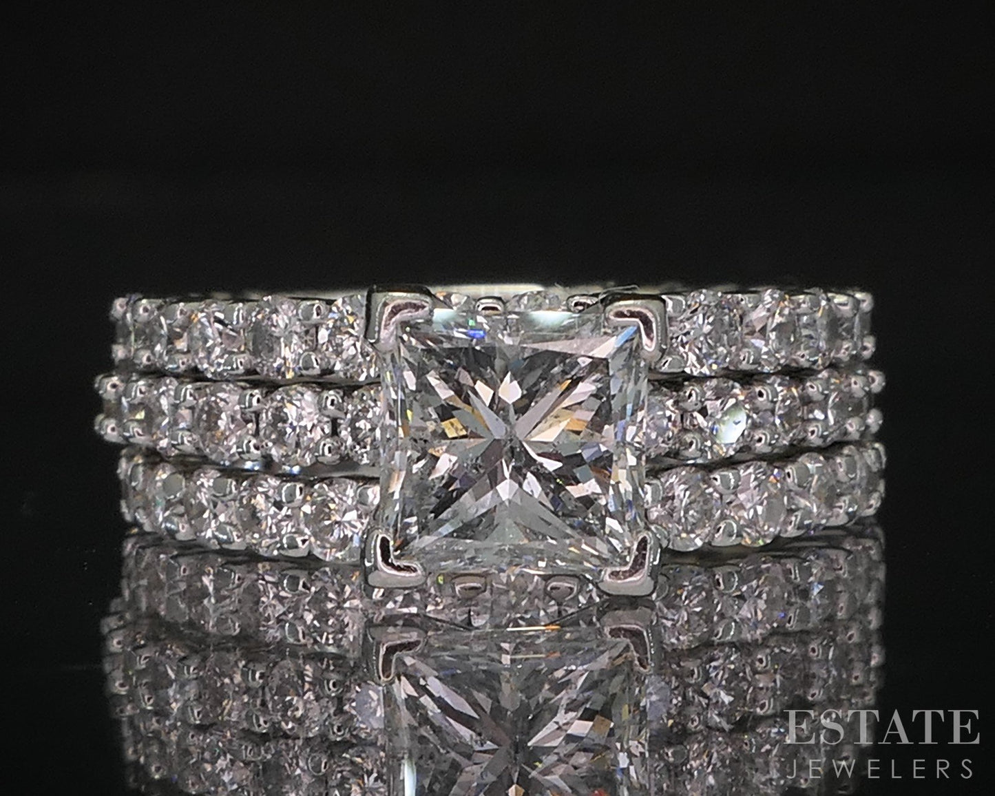 14k White Gold IGI Princess Natural 1.80ctw Diamond Wedding Set 6.9g i20047