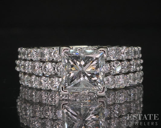 14k White Gold IGI Princess Natural 1.80ctw Diamond Wedding Set 6.9g i20047