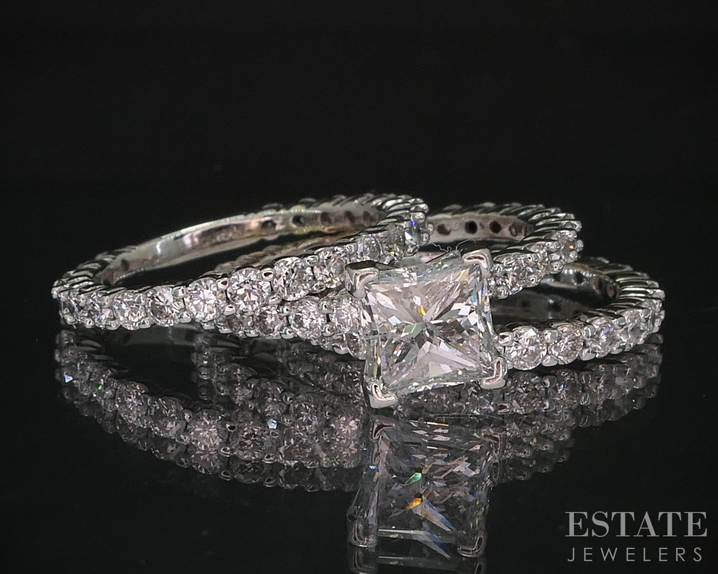 14k White Gold IGI Princess Natural 1.80ctw Diamond Wedding Set 6.9g p89071