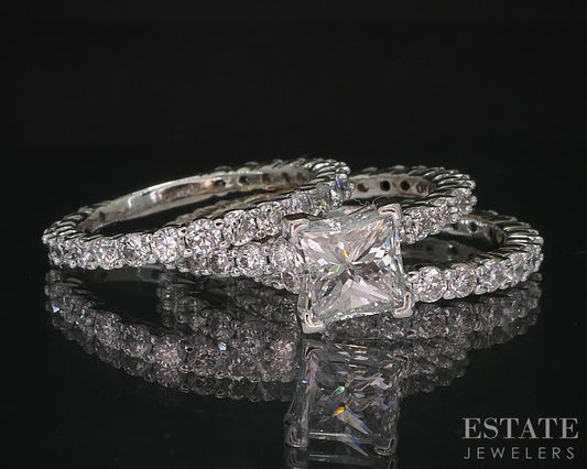 14k White Gold IGI Princess Natural 1.80ctw Diamond Wedding Set 6.9g p89071