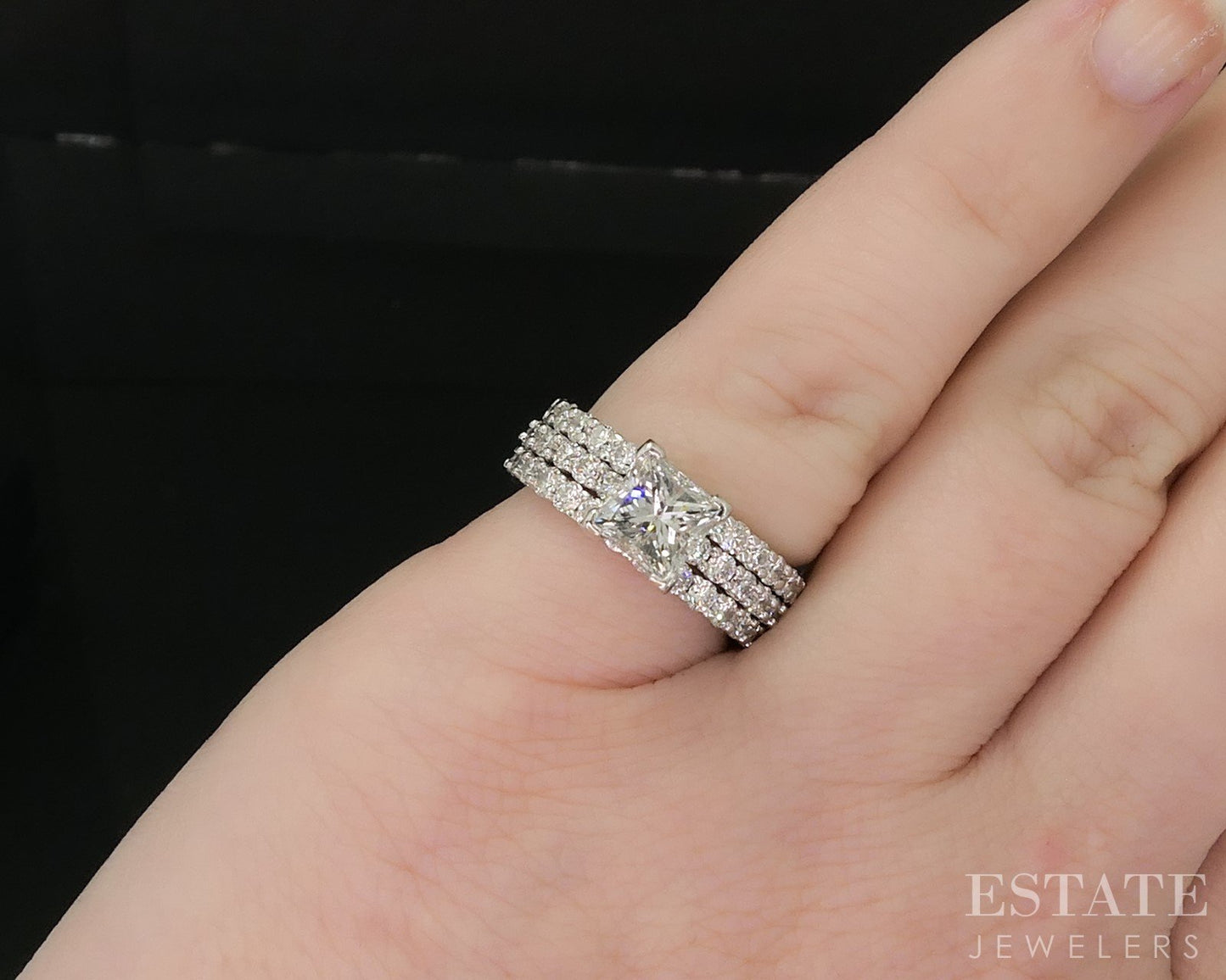 14k White Gold IGI Princess Natural 1.80ctw Diamond Wedding Set 6.9g p89071