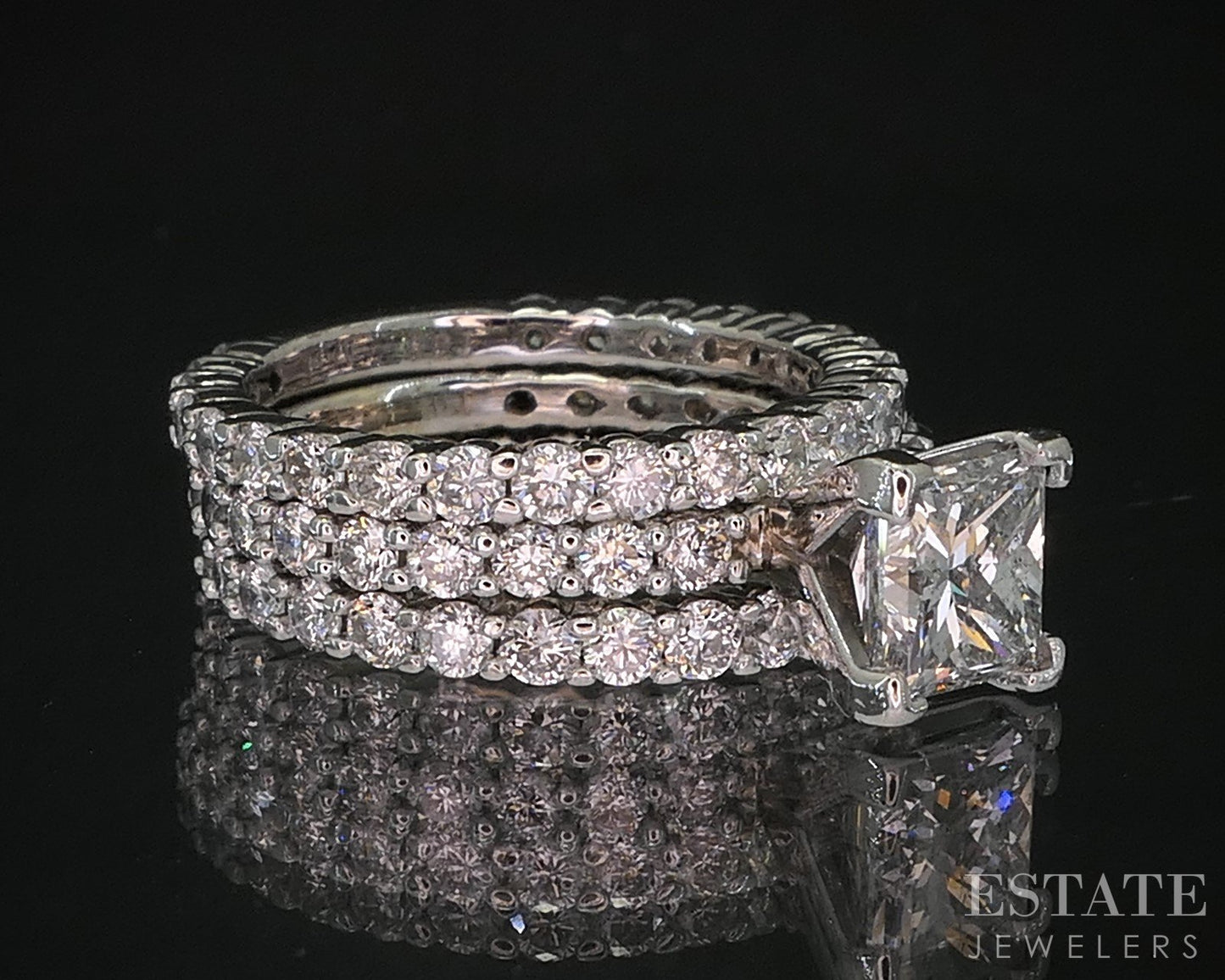 14k White Gold IGI Princess Natural 1.80ctw Diamond Wedding Set 6.9g p89071