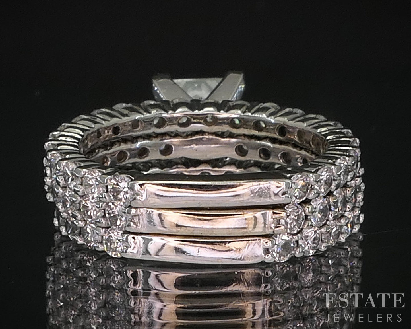 14k White Gold IGI Princess Natural 1.80ctw Diamond Wedding Set 6.9g p89071