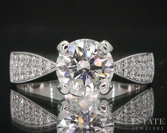 14k White Gold Round Natural 1.05ctw Diamond Engagement Ring 4.3g i20065
