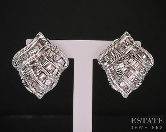 14k White Gold Natural .75ctw Diamond Omega Back Cluster Earrings 7.4g i20045