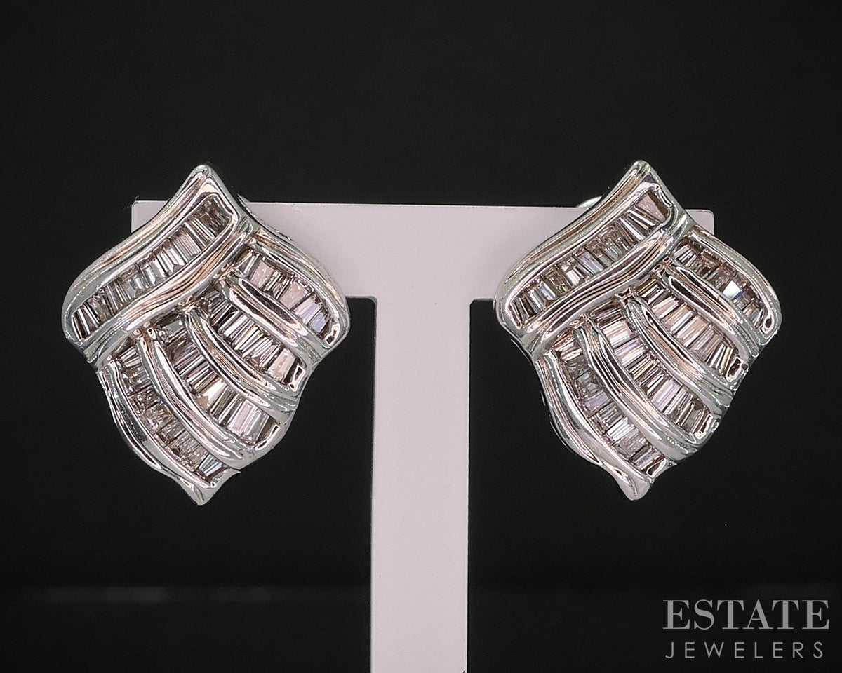 14k White Gold Natural .75ctw Diamond Omega Back Cluster Earrings 7.4g i20045