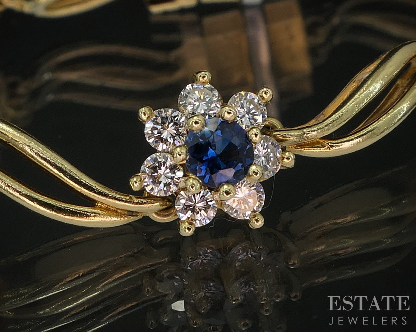 18k Yellow Gold Natural Blue Sapphire & Diamond Tennis Bracelet 14.7g 7"L i20043