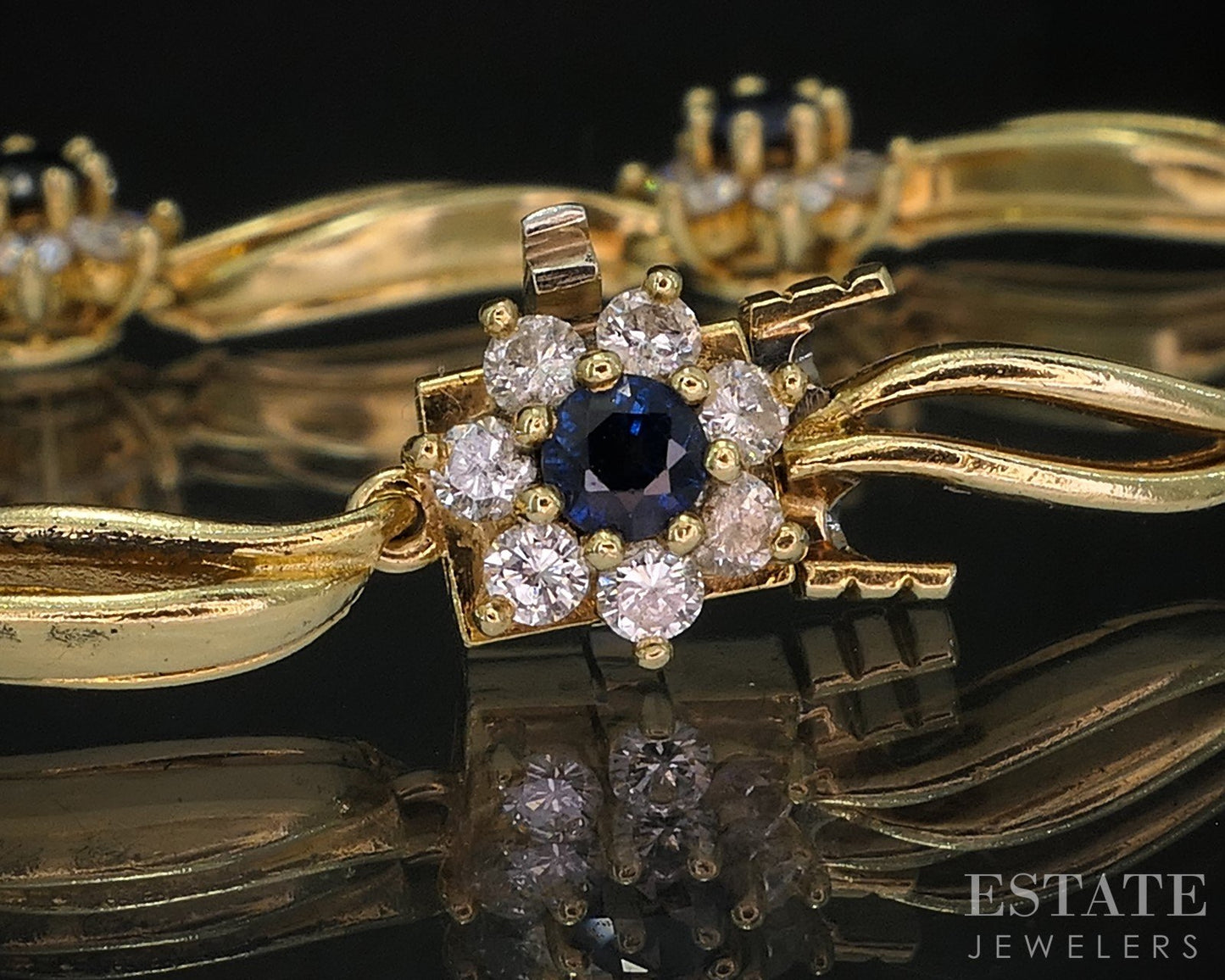 18k Yellow Gold Natural Blue Sapphire & Diamond Tennis Bracelet 14.7g 7"L i20043
