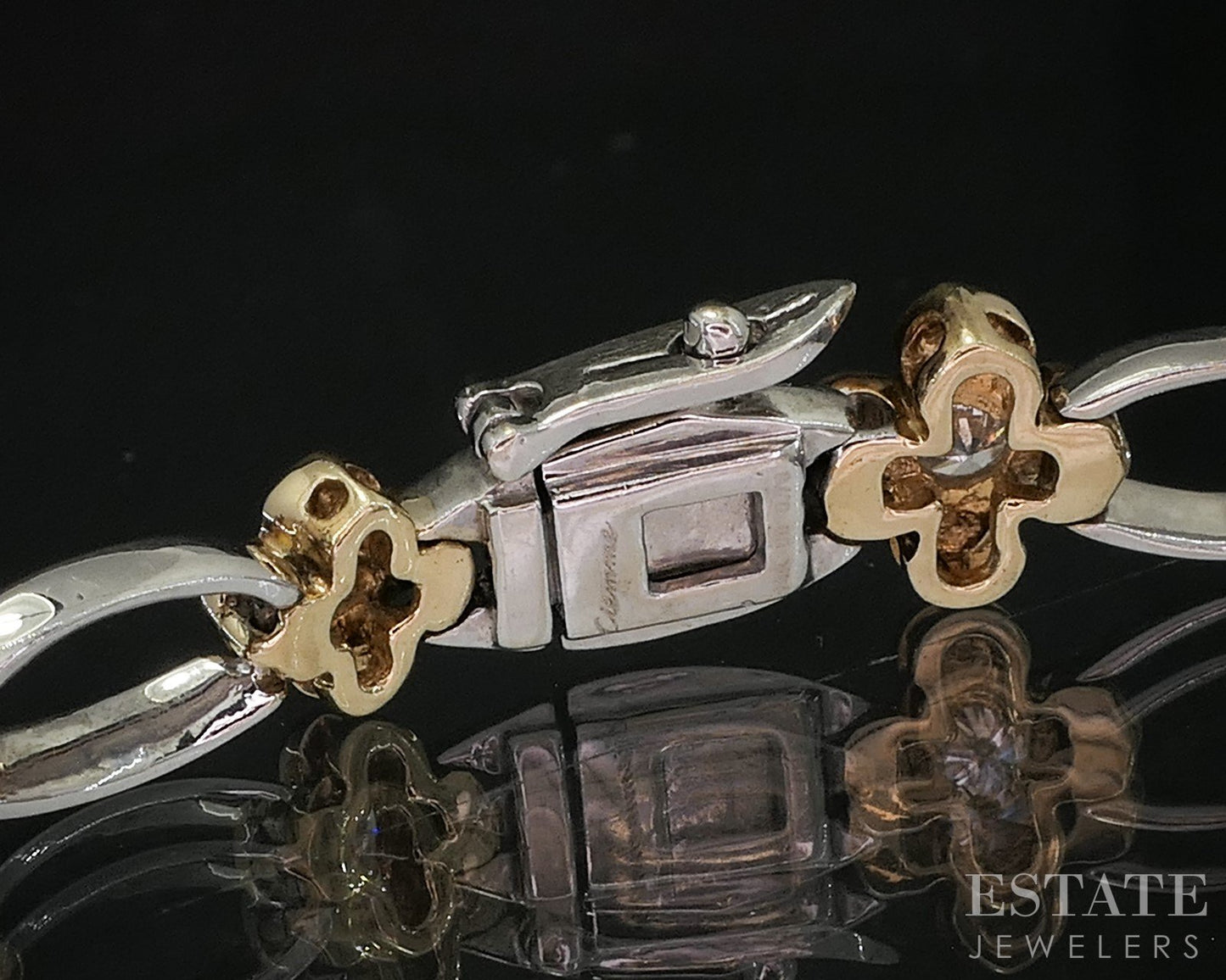 14k Two Tone Gold Natural .75ctw Diamond Flower Link Bracelet 11g 7.25"L i20046