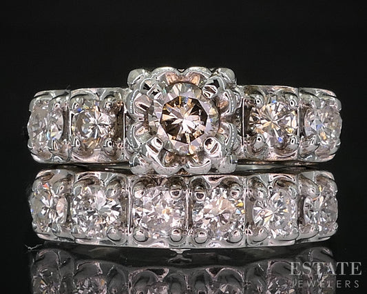 Vintage 14k White Gold Round Natural 1.23ctw Diamond Wedding Set 7.8g i20034