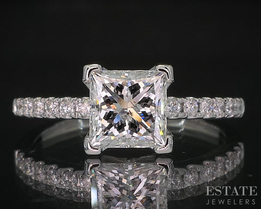 14k White Gold Princess GIA Natural 1.12ct Diamond Engagement Ring 2.1g i20031