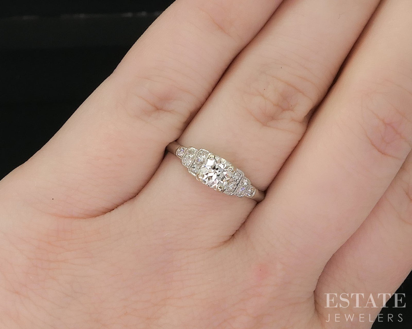 Antique Art Deco Platinum OEC Natural .44ct Diamond Engagement Ring 2.5g i20032