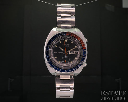 Vintage Seiko True Pogue Pepsi Automatic Chronograph 6139-6005 Mens Watch i20025