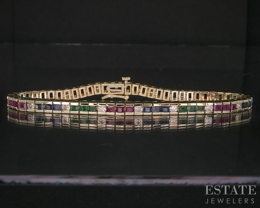 14k Yellow Gold Natural Multi Gem & Diamond Tennis Bracelet 16.9g 7"L i20040