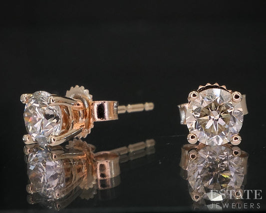 14k Rose Gold Round Natural .60ctw Diamond Stud Earrings i20036