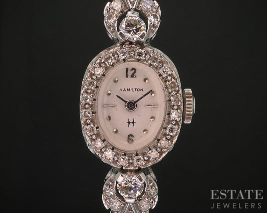 Antique 14k White Gold Natural 1ctw Diamond Hamilton 761 Ladies Watch 20g i20030