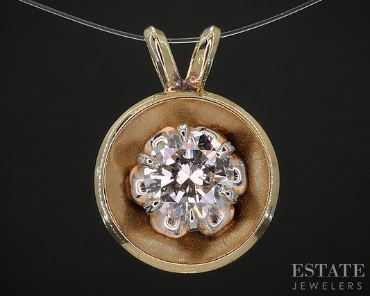 Vintage 14k Yellow Gold Natural .50ct Diamond Solitaire Buttercup Pendant i20029
