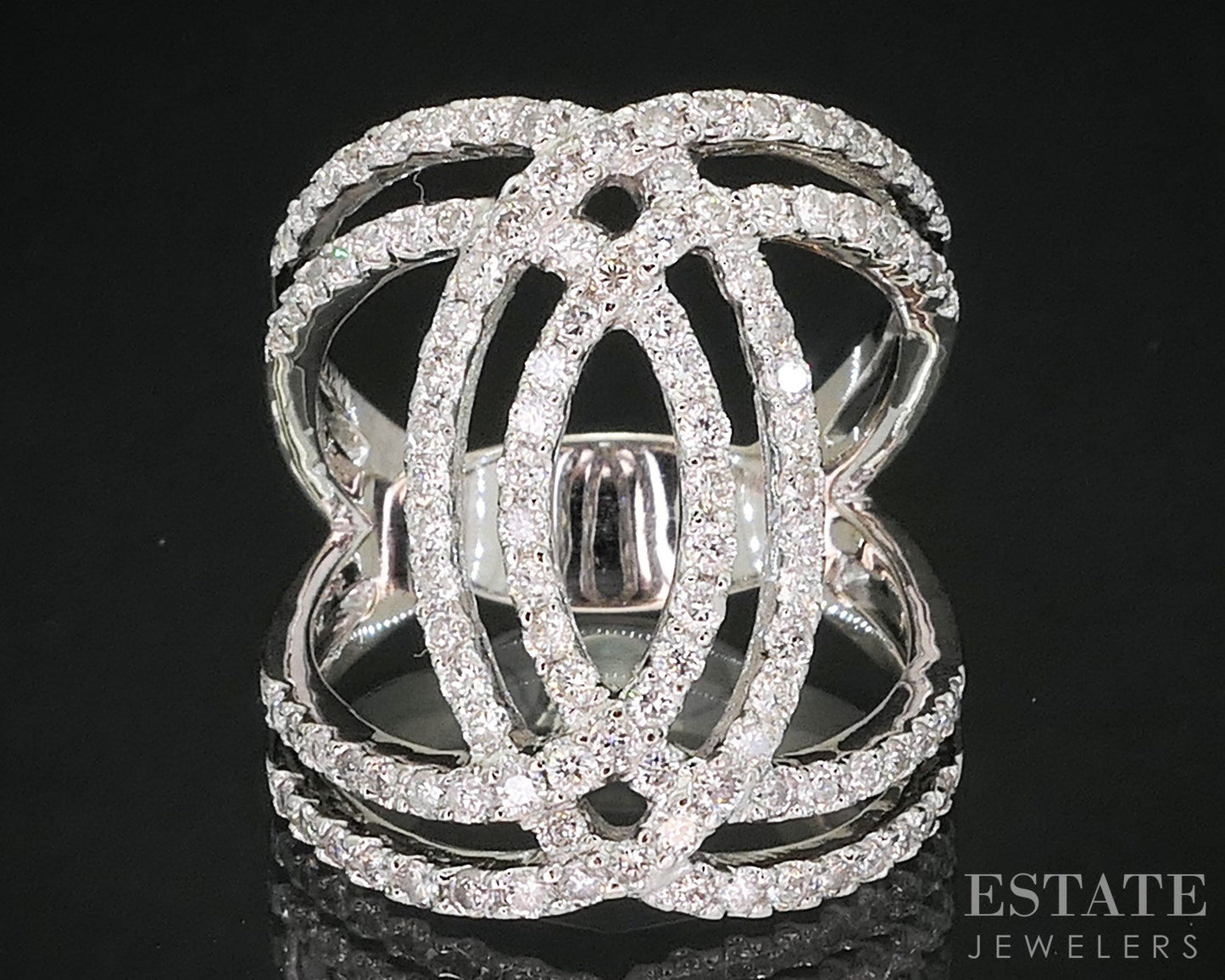 14k White Gold Natural 1ctw Diamond Interlocking Circle Band Ring 6.6g i20050