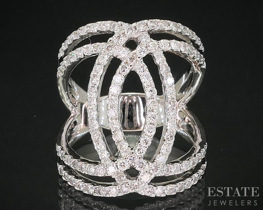 14k White Gold Natural 1ctw Diamond Interlocking Circle Band Ring 6.6g i20050