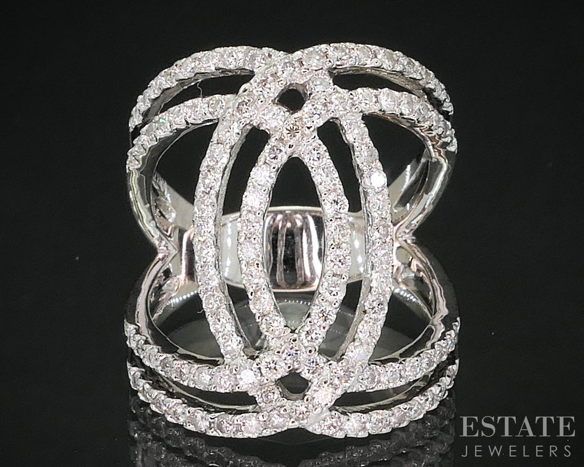 14k White Gold Natural 1ctw Diamond Interlocking Circle Band Ring 6.6g i20050