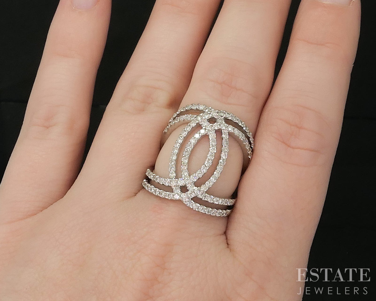 14k White Gold Natural 1ctw Diamond Interlocking Circle Band Ring 6.6g i20050