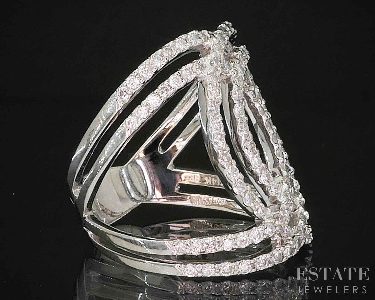 14k White Gold Natural 1ctw Diamond Interlocking Circle Band Ring 6.6g i20050