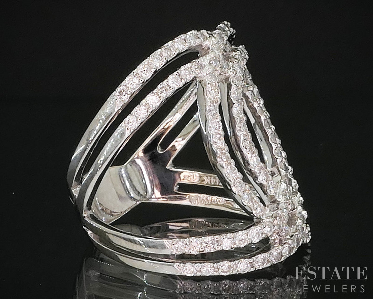 14k White Gold Natural 1ctw Diamond Interlocking Circle Band Ring 6.6g i20050