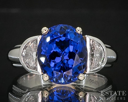 Platinum & White Gold Oval Natural 3ct Tanzanite & Diamond Ring 9.0g i20056
