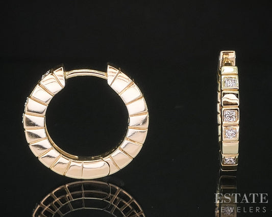 14k Yellow Gold Natural .05ctw Diamond Huggie Hoop Earrings 4.1g i20054