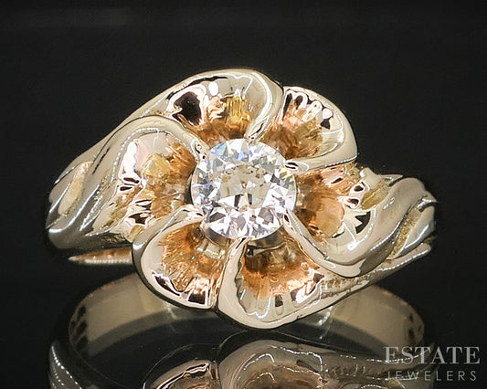 Antique 14k Yellow Gold European Natural .31ct Diamond Solitaire Ring i18857