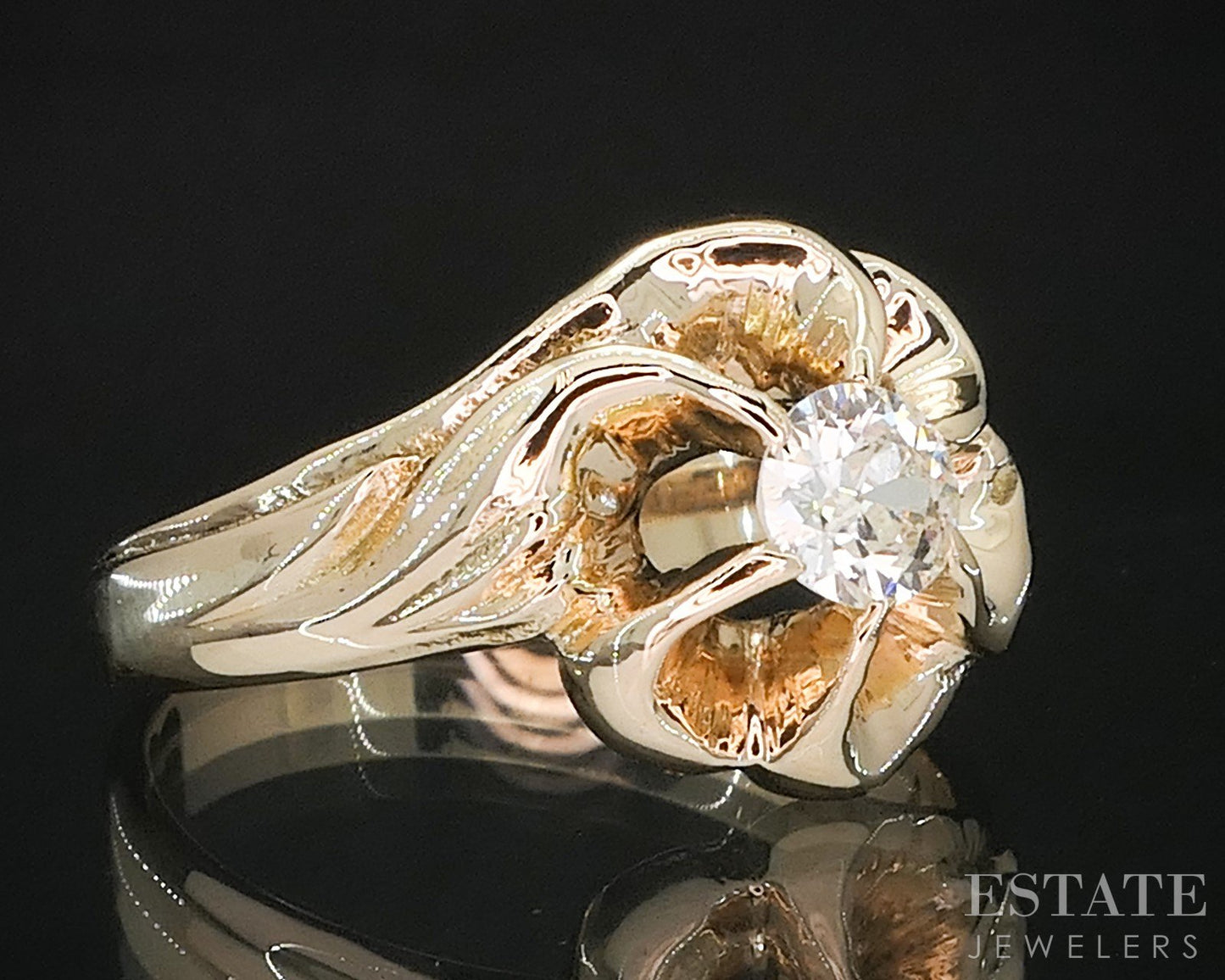 Antique 14k Yellow Gold European Natural .31ct Diamond Solitaire Ring i18857