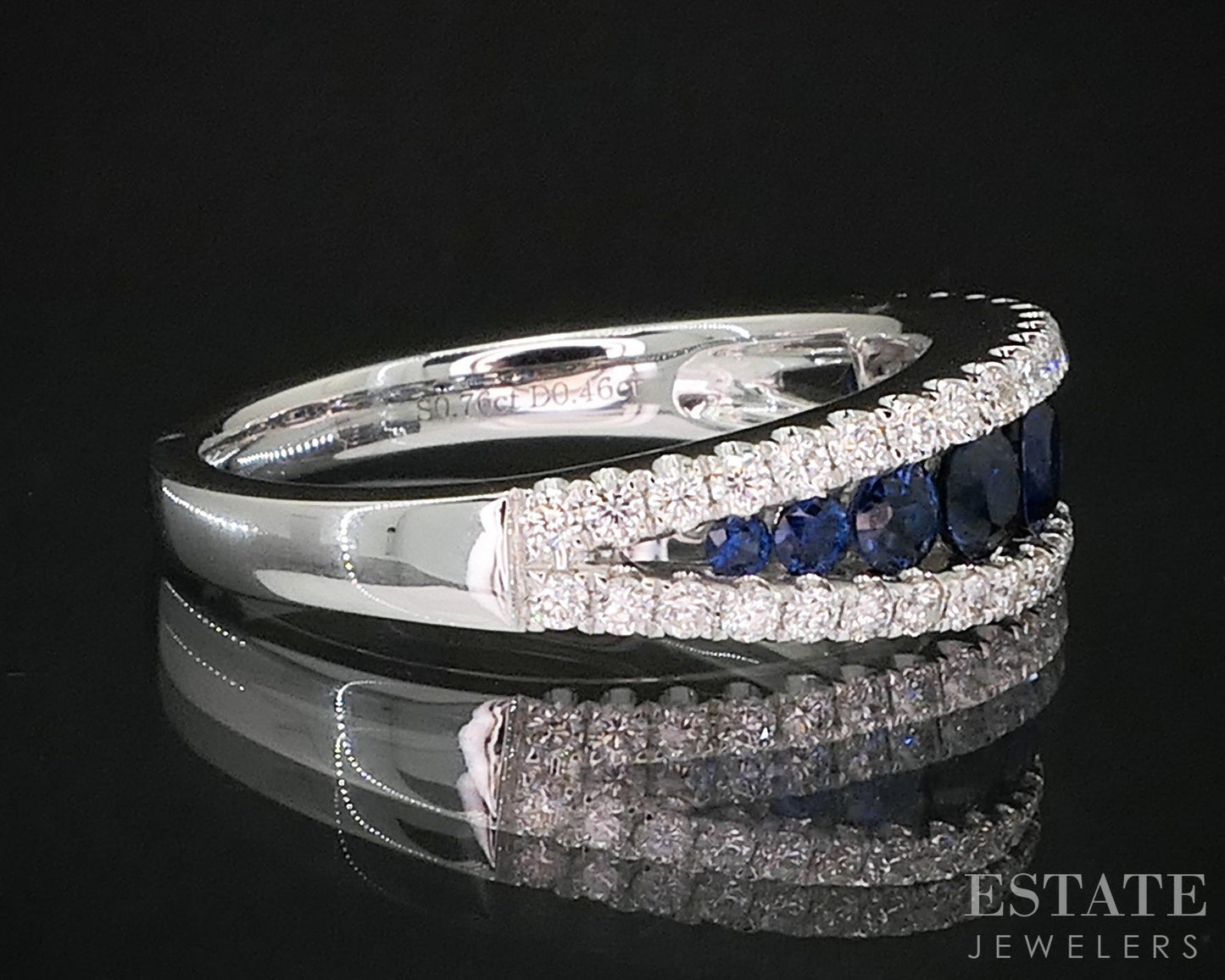 18k White Gold Natural Blue Sapphire & Diamond Ladies Band Ring 4.1g i20051