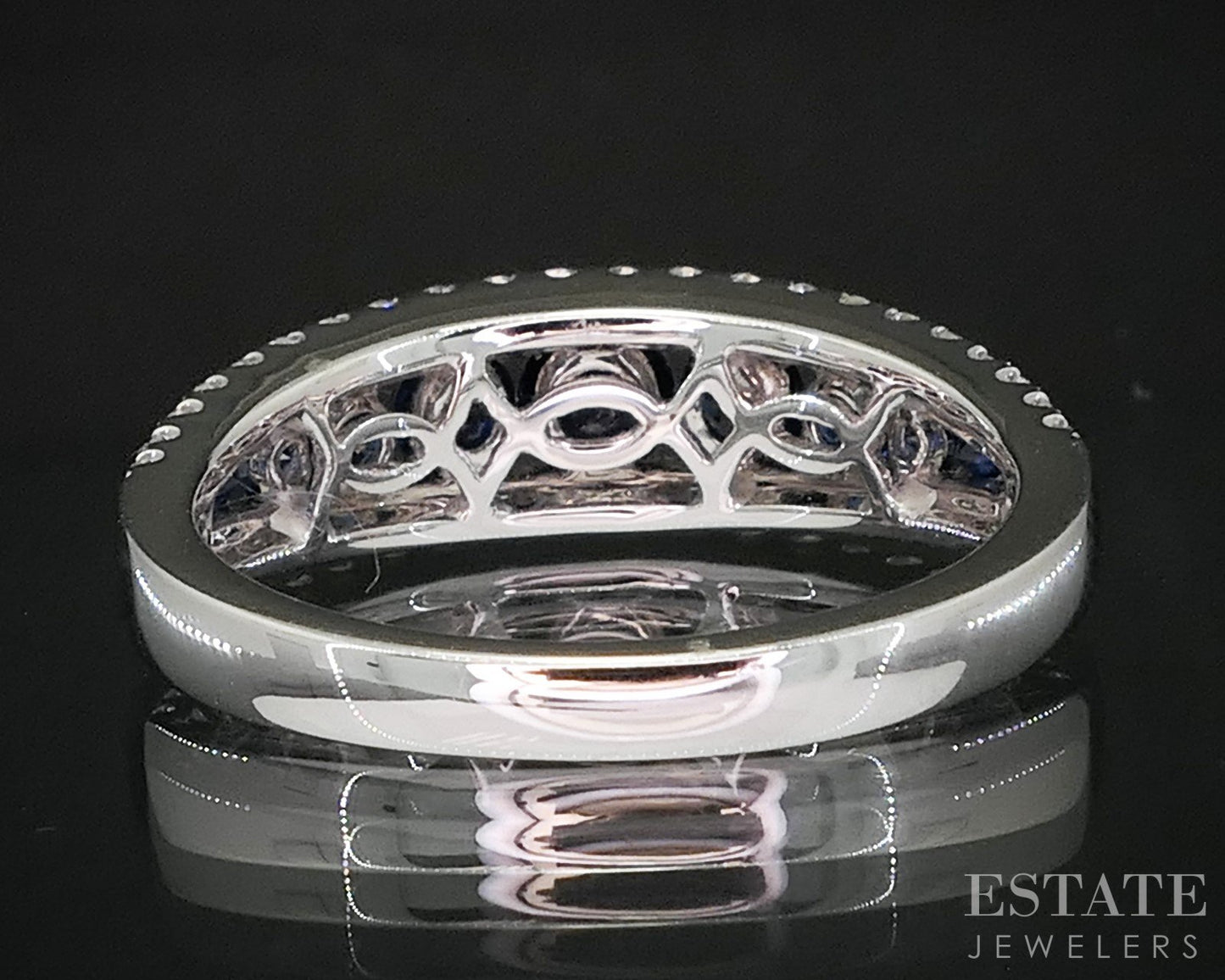 18k White Gold Natural Blue Sapphire & Diamond Ladies Band Ring 4.1g i20051