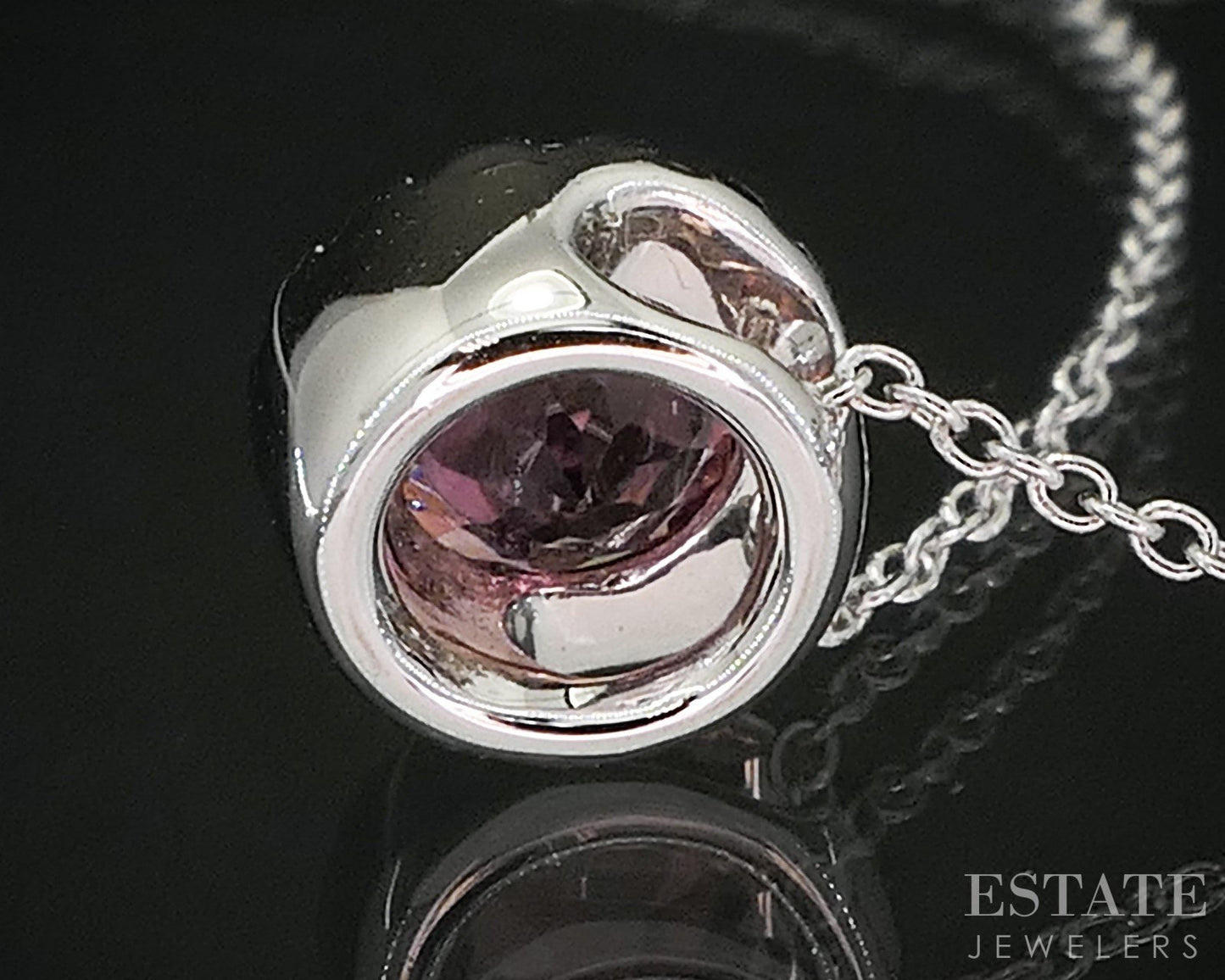 14k White Gold Natural Pink Tourmaline & Diamond Halo Necklace 1.9g 18"L i20058