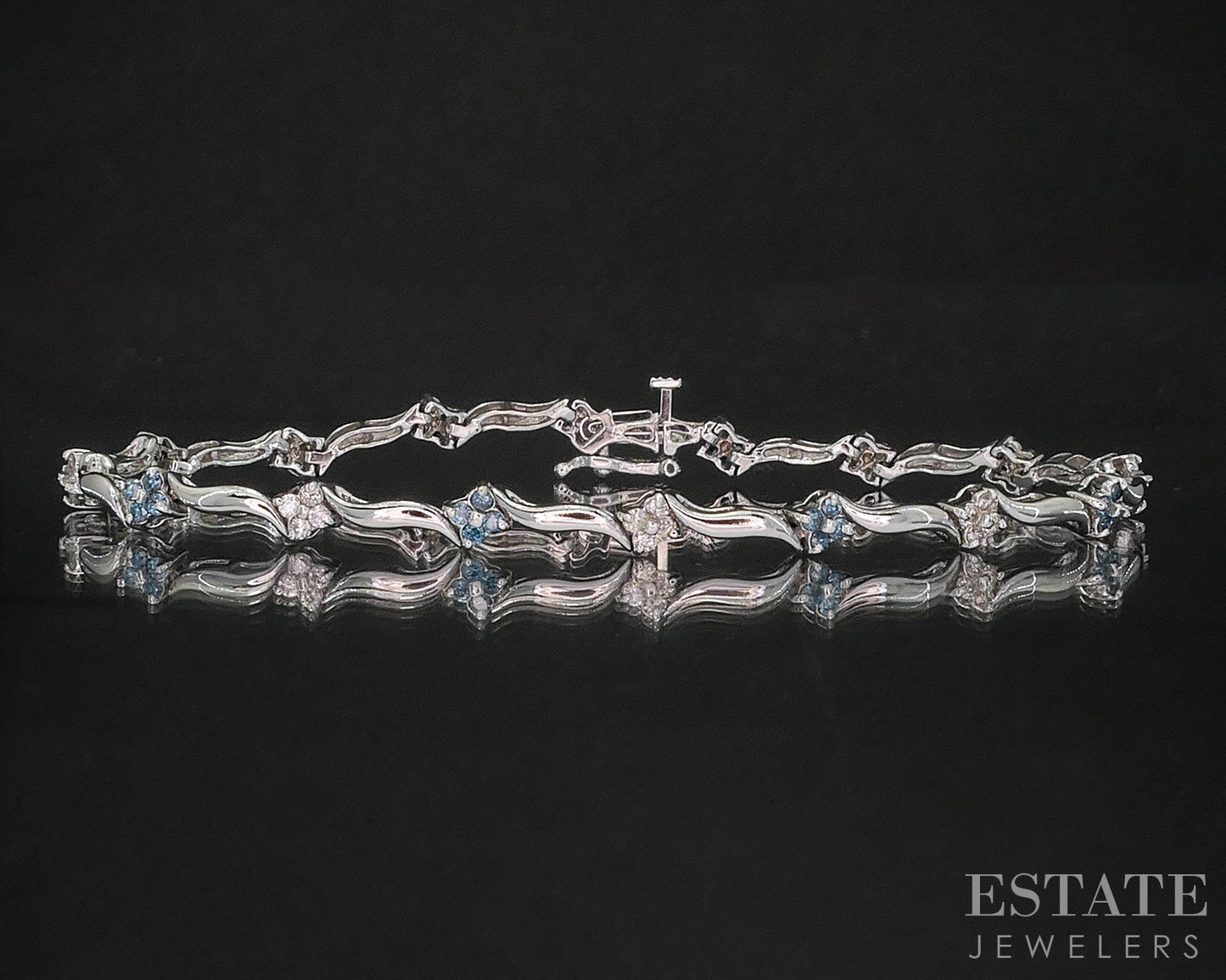 14k White Gold Natural .96ctw Blue & White Diamond Tennis Bracelet 8g i20049