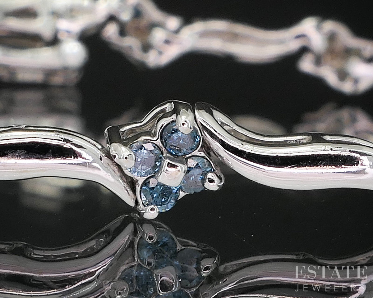 14k White Gold Natural .96ctw Blue & White Diamond Tennis Bracelet 8g i20049