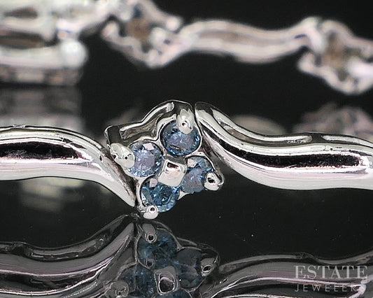 14k White Gold Natural .96ctw Blue & White Diamond Tennis Bracelet 8g i20049