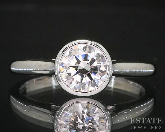 14k White Gold Round Natural .75ct Diamond Bezel Solitaire Ring 2.9g i20059