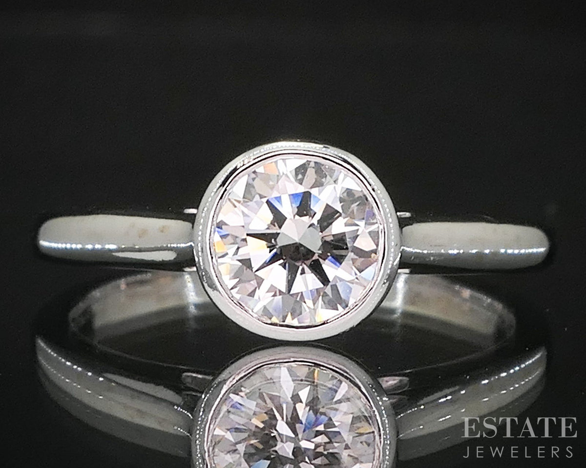 14k White Gold Round Natural .75ct Diamond Bezel Solitaire Ring 2.9g i20059