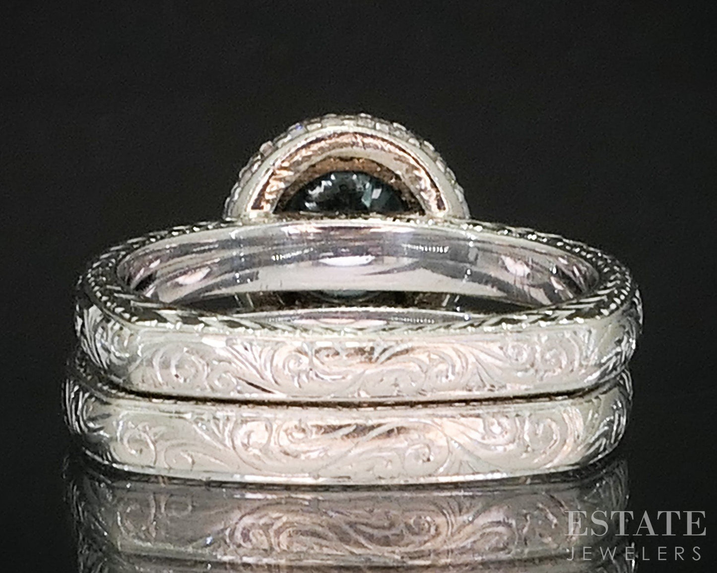 14k White Gold Round Natural 1.5ctw Blue & White Diamond Wedding Set 8.9g i20060