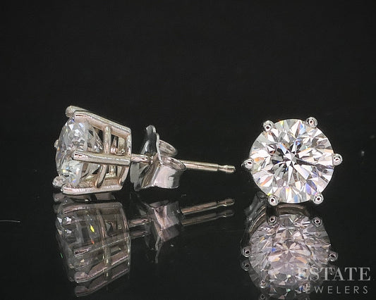 14k White Gold Round Natural 2.01ctw Diamond Stud Earrings 1.5g i20087