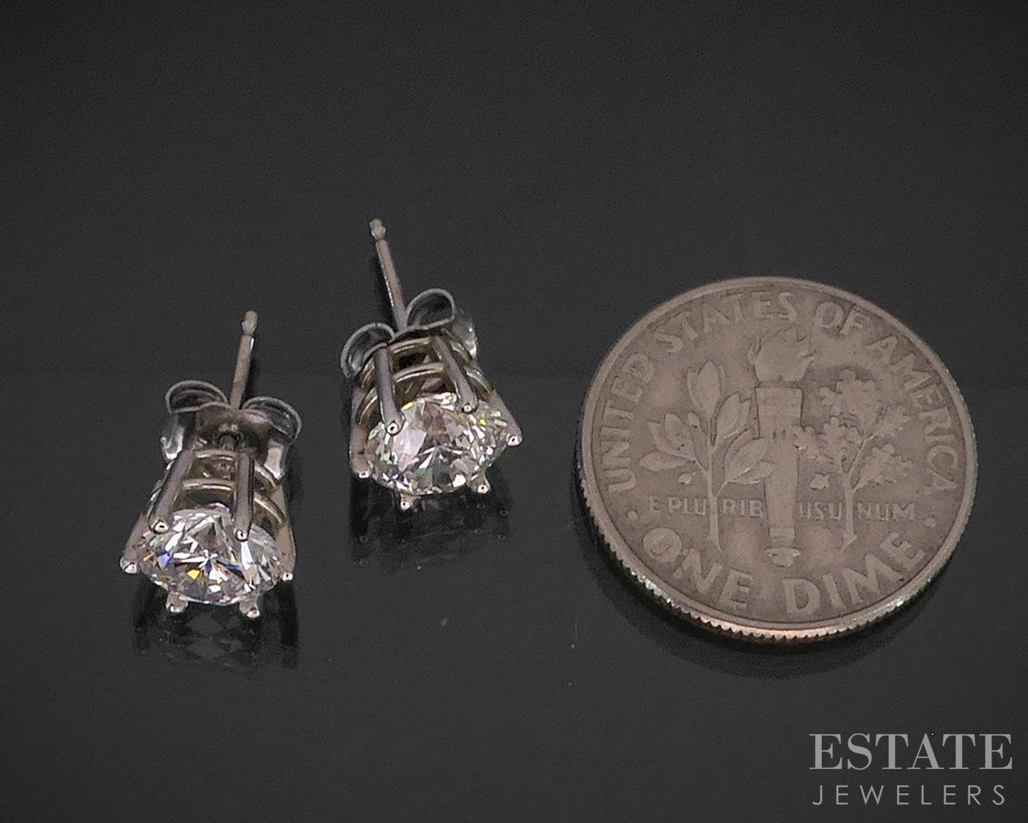 14k White Gold Round Natural 2.01ctw Diamond Stud Earrings 1.5g i20087