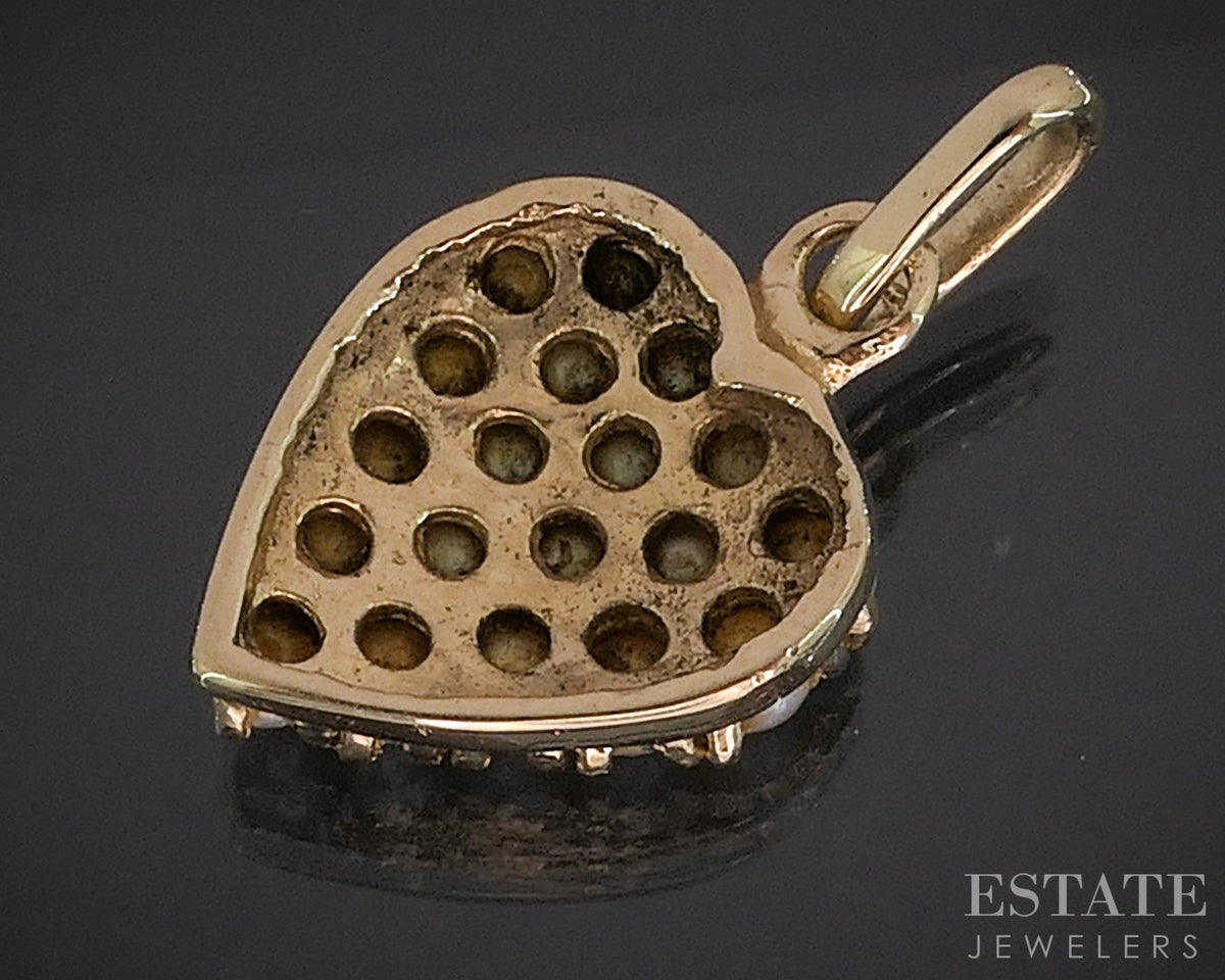 Vintage 14k Yellow Gold Seed Pearl Heart Ladies Charm Pendant 2.6g i20086